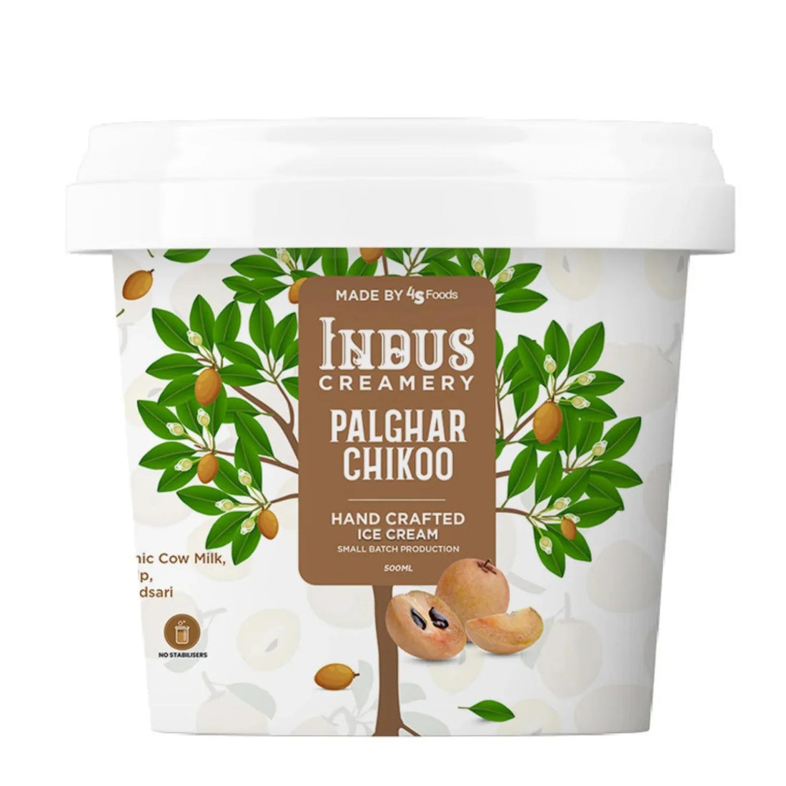 Ice Cream | Palghar Chikoo – Hand Crafted Ice Cream – 100% Natural – No Added Preservatives, No Oil Fat & No Stabilisers – INDUS CREAMERY – 500ml