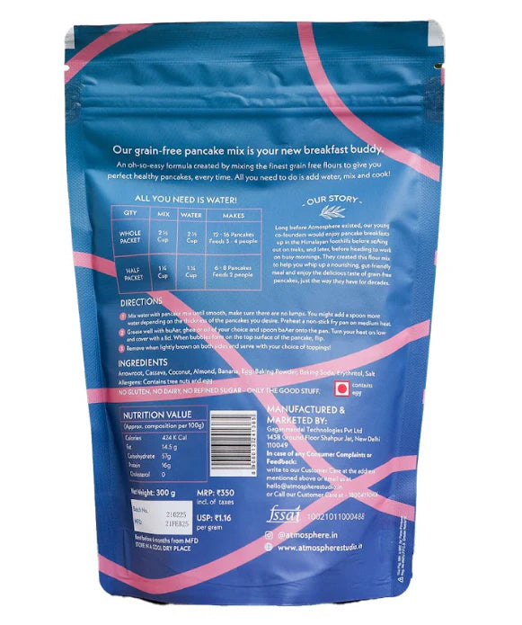Pancake Mix - Gluten Free, Dairy Free &amp; Grain Free - Atmosphere - 300gm