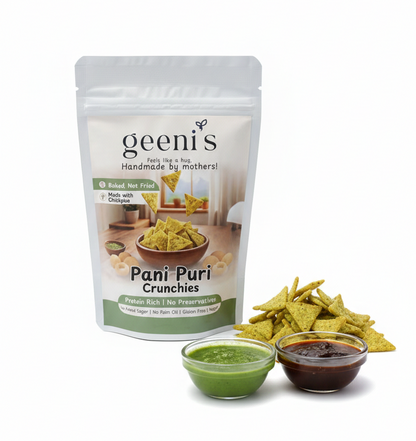 Pani Puri Crunchies | Baked (Not Fried), Made With Chickpea - Rich Protein -Vegan, Gluten Free, No Added Sugar, No Palm Oil, No Maida, No Preservatives, Additives &amp; No Added Artificial Ingredients - Geenis -200gm