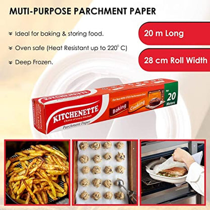 Parchment Paper | (Baking &amp;amp; Cooking) - Non Stick, Fat Free Cooking, Coreless Roll, Microwave Paper &amp;amp; Butter Paper - Kitchenette - 20 Meters X 11 inch