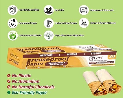 Parchment Paper | (Paper Made From Virgin Fibre) - For Baking Cake &amp; Cooking Essentials - Eco Friendly, Grease Proof &amp; Non Stick - Elco - 20 Meter