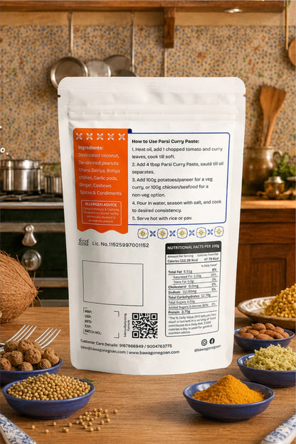 Paste | Parsi Curry Paste - Ready To Cook Paste -No preservatives, No Artificial Flavours - Bawa Gone Goan - 200gm