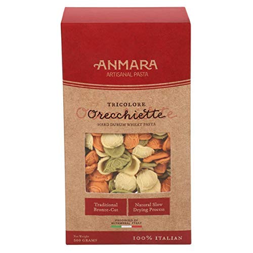 Pasta | Orecchiette (Tricolore) - Hard Drum Wheat Pasta - Organic - GMO Free - Anmara - 500gm