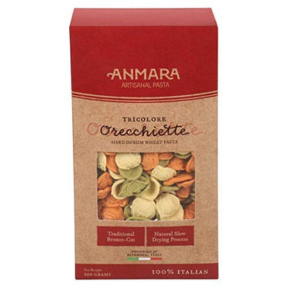Pasta | Orecchiette (Tricolore) - Hard Drum Wheat Pasta - Organic - GMO Free - Anmara - 500gm