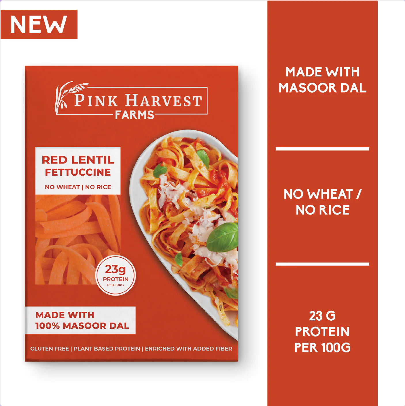 Pasta | Red Lentil Fettuccine (Made With 100% Masoor Dal) - Vegan, Gluten free, No Rice &amp;amp; No Wheat - Pink Harvest - 200gm