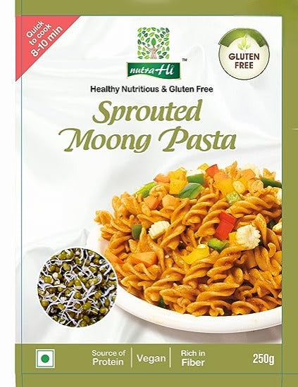 Pasta | Sprouted Moong Pasta - Vegan, Gluten Free, High In Protein &amp;amp; Rich In Fiber - NutraHi – 250gm