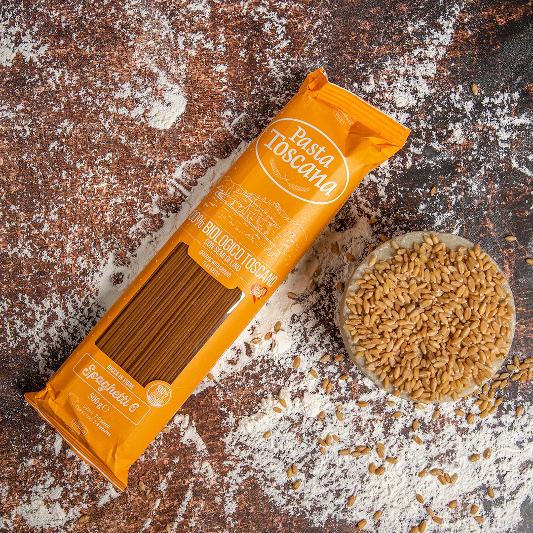 Pasta | Italian Spaghetti (Organic With Ground Flax Seeds) – High In Fibre - Pasta Toscana – 500gm