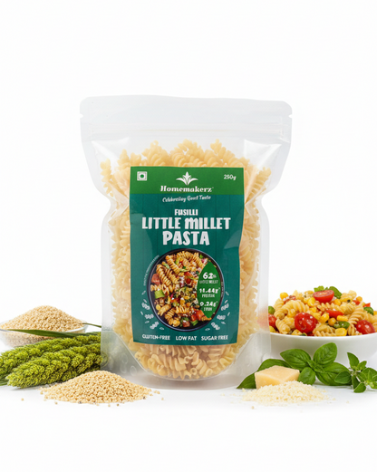 Pasta | Fusilli Little Millet Pasta – Gluten Free, Low Fat, No Added Preservative, No Sugar &amp; No Added Colour– Homemakerz – 250gm