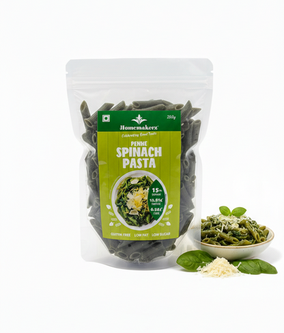 Pasta | Penne Spinach Pasta – Gluten Free, Low Fat, No Added Preservative, No Sugar &amp; No Added Colour– Homemakerz – 250gm