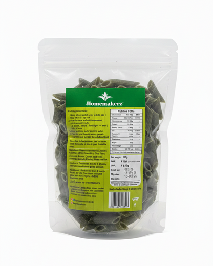 Pasta | Penne Spinach Pasta – Gluten Free, Low Fat, No Added Preservative, No Sugar &amp; No Added Colour– Homemakerz – 250gm