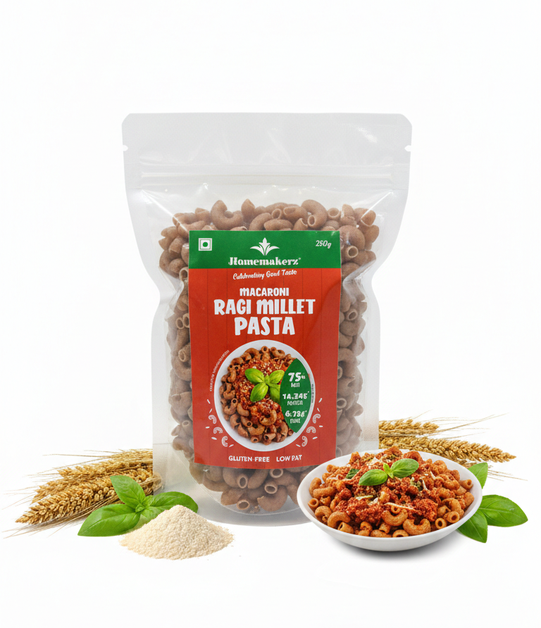 Pasta | Ragi Millet Macaroni – Gluten Free, Low Fat, No Added Preservative, No Sugar &amp; No Added Colour– Homemakerz – 250gm