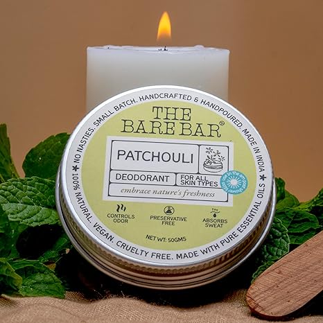 Deodorant | Patchouli Deodorant - Vegan, No Artificial Fragrances, Paraben Free &amp;amp; No Added Preservatives – The Bare Bar – 50gm