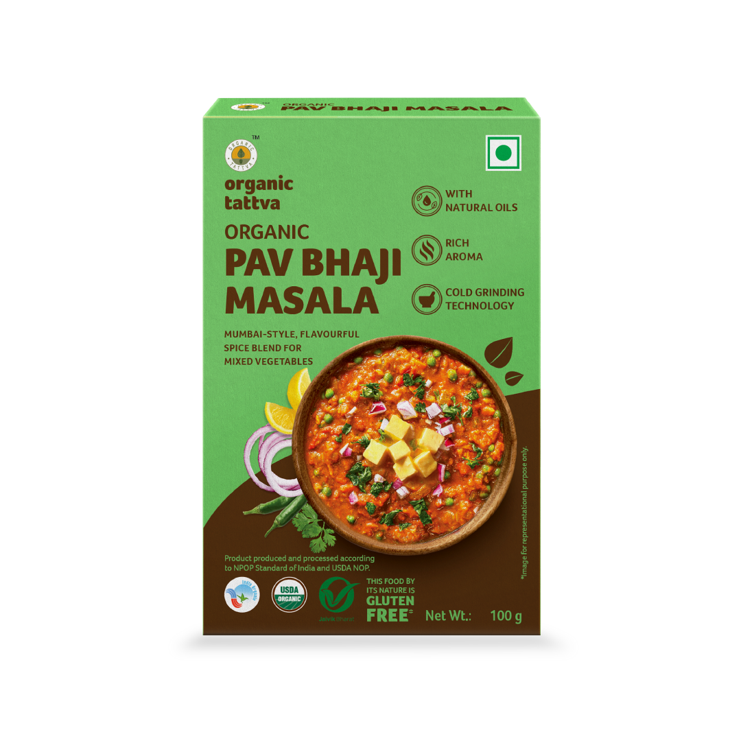 Pav Bhaji Masala - USDA Organic - Vegan, Mumbai Style, Flavourful Spice Blend For Mixed Vegetables - Organic Tattva - 100gm