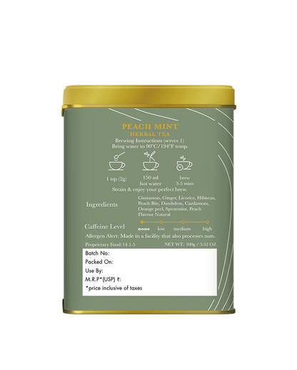 Tea | Peach Mint - Herbal Tea - Fruity And Earthy Notes - Organic - Luxmi Estates – Caffeine Free - 100gm