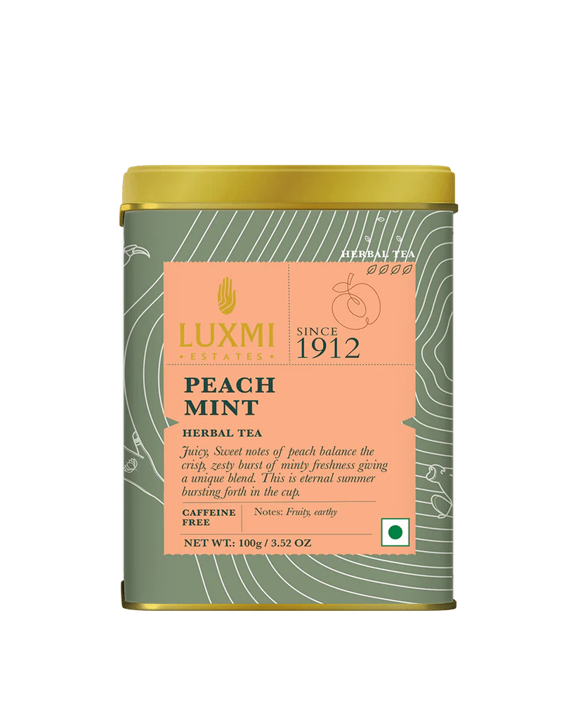 Tea | Peach Mint - Herbal Tea - Fruity And Earthy Notes - Organic - Luxmi Estates – Caffeine Free - 100gm