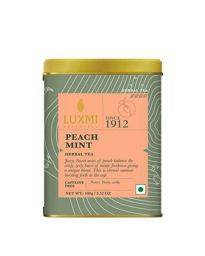 Tea | Peach Mint - Herbal Tea - Fruity And Earthy Notes - Organic - Luxmi Estates – Caffeine Free - 100gm