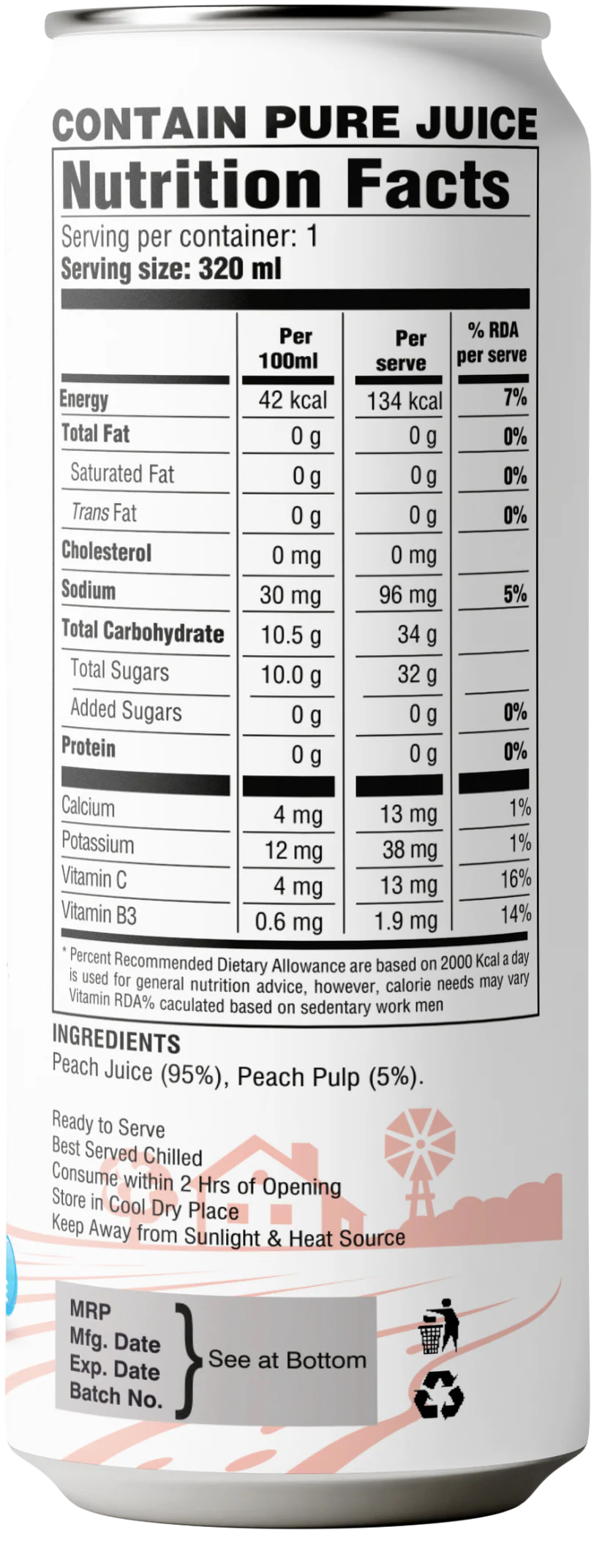 Juice | Peach Juice – No Added Sugar, No Preservatives &amp; No Concentrate – Dadu Fresh – 320ml