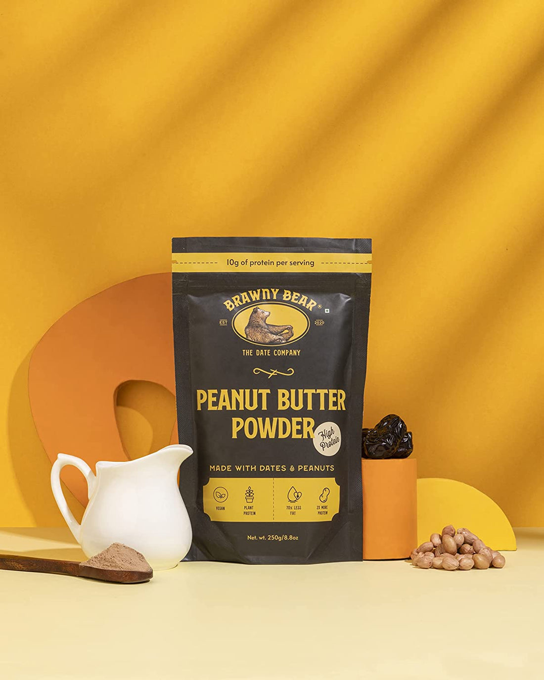 Peanut Butter Powder Made With Dates & Peanuts - Vegan, No Added Sugar, High Protein, High Fibre & Rich In Iron - Brawny Bear - 200gm