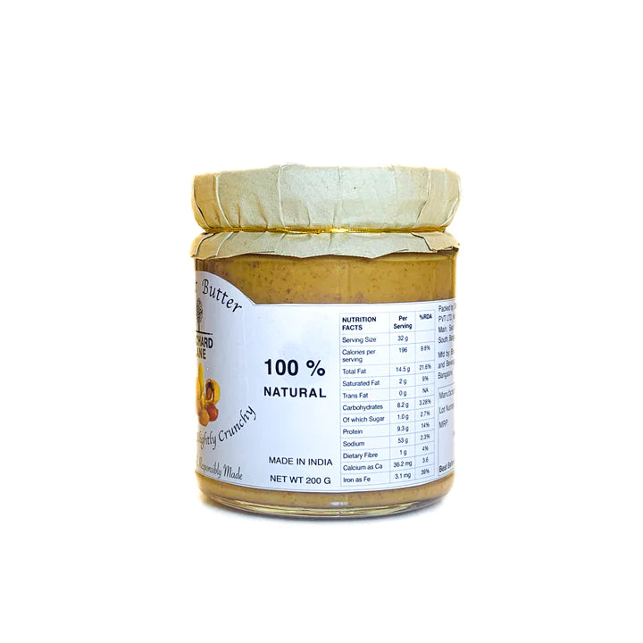 Peanut Butter | Stone Ground (Crunchy) - Natural - No Added Oil &amp;amp; Preservatives Free - Orchard Lane - 200gm