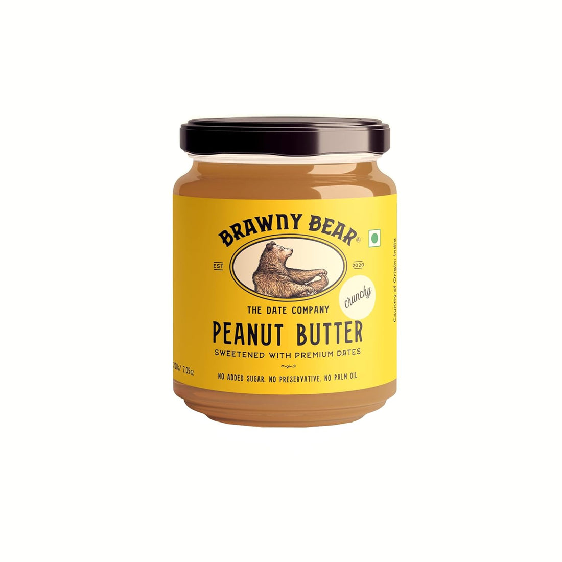 Peanut Butter | Crunchy Peanut Butter Sweetened With Premium Dates - No Added Sugar & No Palm Oil - Brawny Bear - 200gm