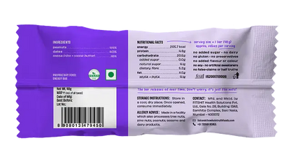 Peanut Choco Fudge Bar | (Made With Peanut, Dates &amp;amp; Cocoa) - Vegan, Gluten Free, Dairy Free &amp; No Added Sugar - The Whole Truth – 40gm