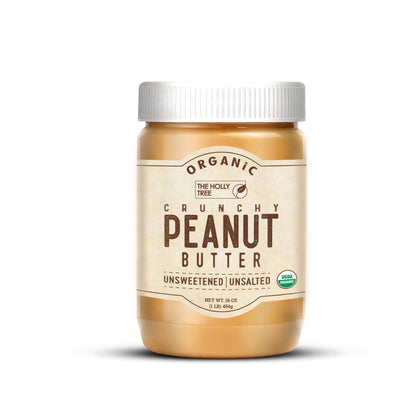 Peanut Butter | Crunchy Peanut Butter  - Unsweetened, Unsalted - USDA Organic-Vegan - No Preservatives - The Holly Tree - 454gm