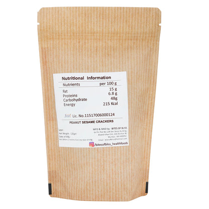 Peanut Sesame Cracker | Oven Baked - Vegan, Gluten Free, No Oil, No Ghee, Rich in Protein, No Added Preservatives, No Added Sugar &amp; Diabetic Friendly - Bites Of Bliss - 115gm