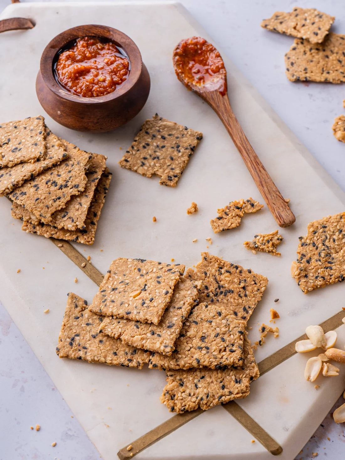 Peanut Sesame Cracker | Oven Baked - Vegan, Gluten Free, No Oil, No Ghee, Rich in Protein, No Added Preservatives, No Added Sugar & Diabetic Friendly - Bites Of Bliss - 115gm