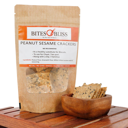 Peanut Sesame Cracker | Oven Baked - Vegan, Gluten Free, No Oil, No Ghee, Rich in Protein, No Added Preservatives, No Added Sugar &amp; Diabetic Friendly - Bites Of Bliss - 115gm