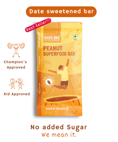 Bar | Peanut Superfood Bar (Sweetened With Dates) – For Athlete - Vegan, Gluten Free, No Added Sugar, Preservatives, Emulsifiers &amp;amp; No Added Stabilizers – Safe Bee – 40gm