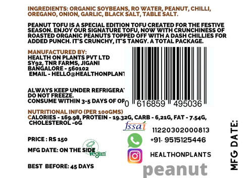 Peanut Tofu | 38gm Protein – Vegan &amp;amp; Keto Friendly - Health on Plants – 200gm