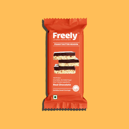 Chocolate Bar | Peanut Butter Meadow (Protein Bar) – 11g Protein – Real Chocolate – No Added Artificial Preservatives &amp; No Added Sugar – Freely – 44gm