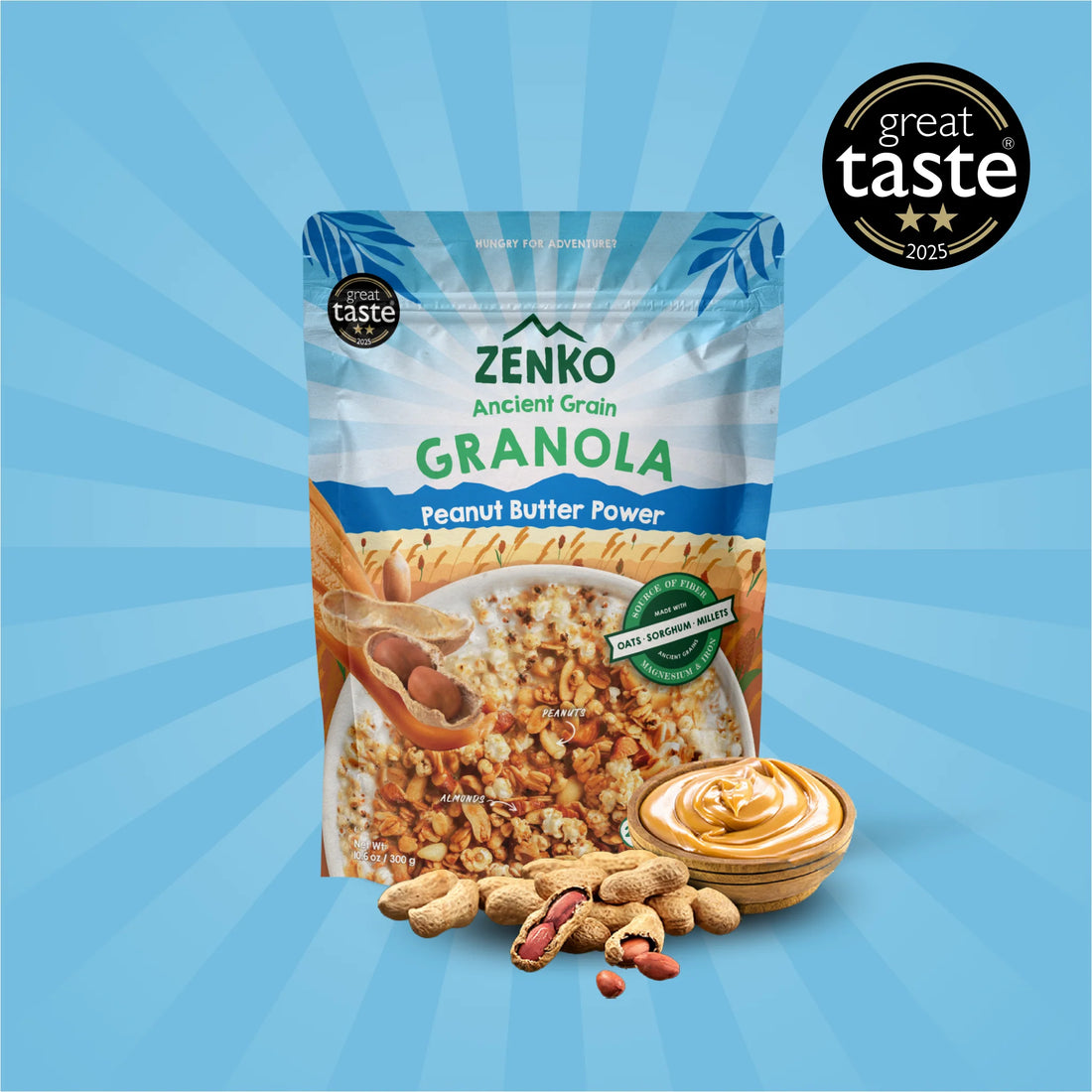 Granola | Peanut Butter Power - 22% Protein Per 100gm - Plant Based - Gluten Free, High In Fiber, Magnesium And Iron - Zenko - 300gm