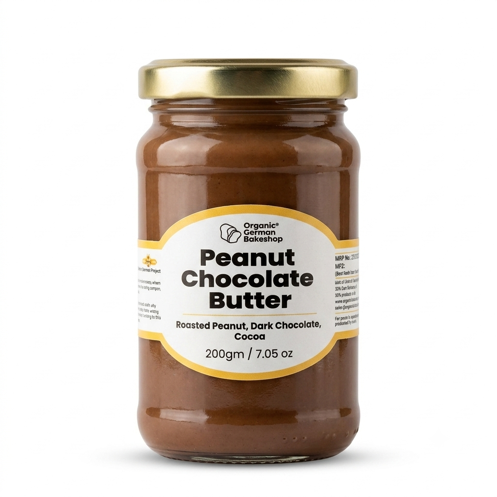 Butter | Peanut Chocolate Butter (Roasted Peanut, Dark Chocolate, Cocoa) -Gluten Free, Vegan - Organic German Bakeshop - 200gm