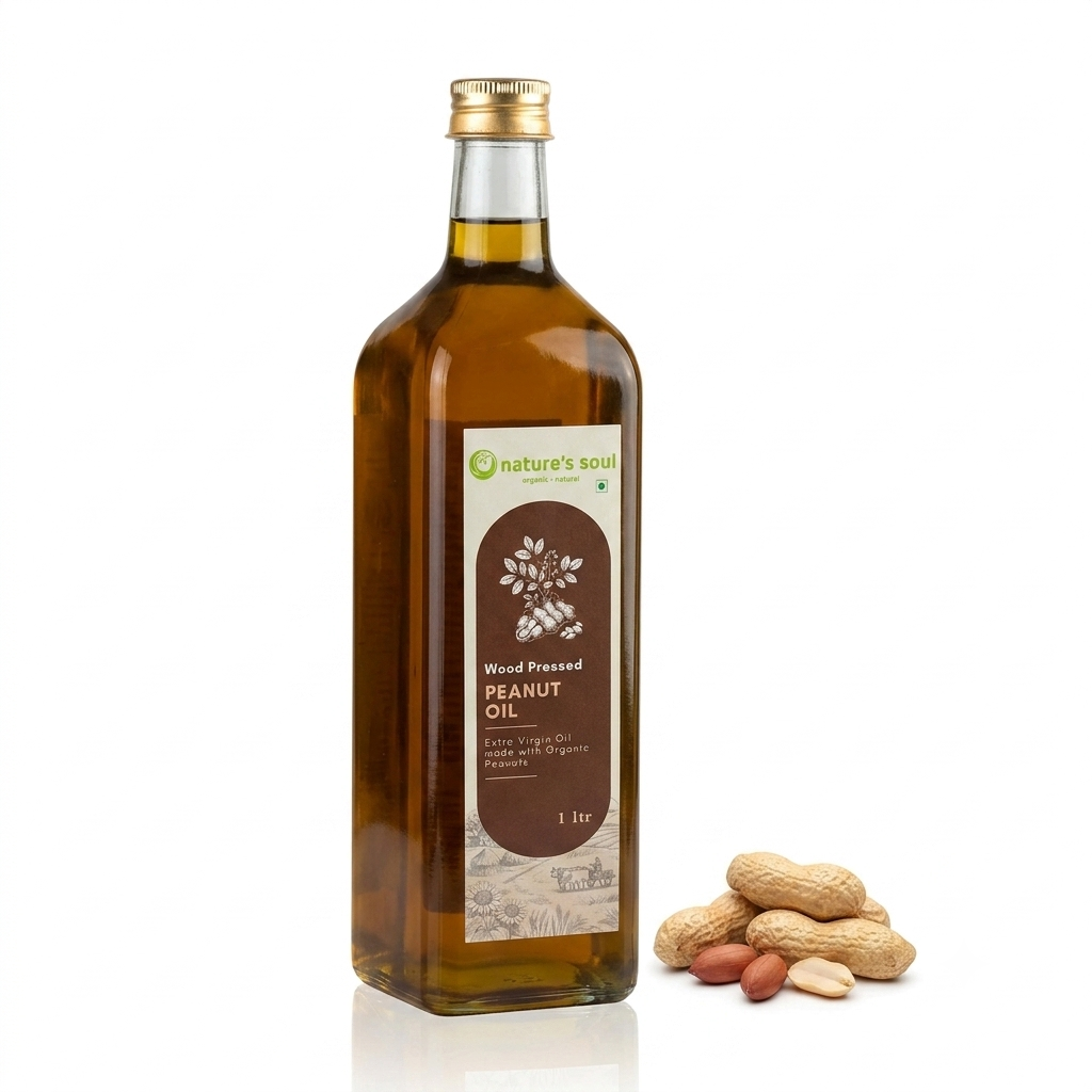 Groundnut Oil | Peanut Oil (Wood Pressed) - Extra Virgin Oil - Made With Organic Peanut -No Bleaching or Deodorizing, Preserves Healthy Fats-No Chemical Fertilizers or Synthetic Pesticide-Nature&
