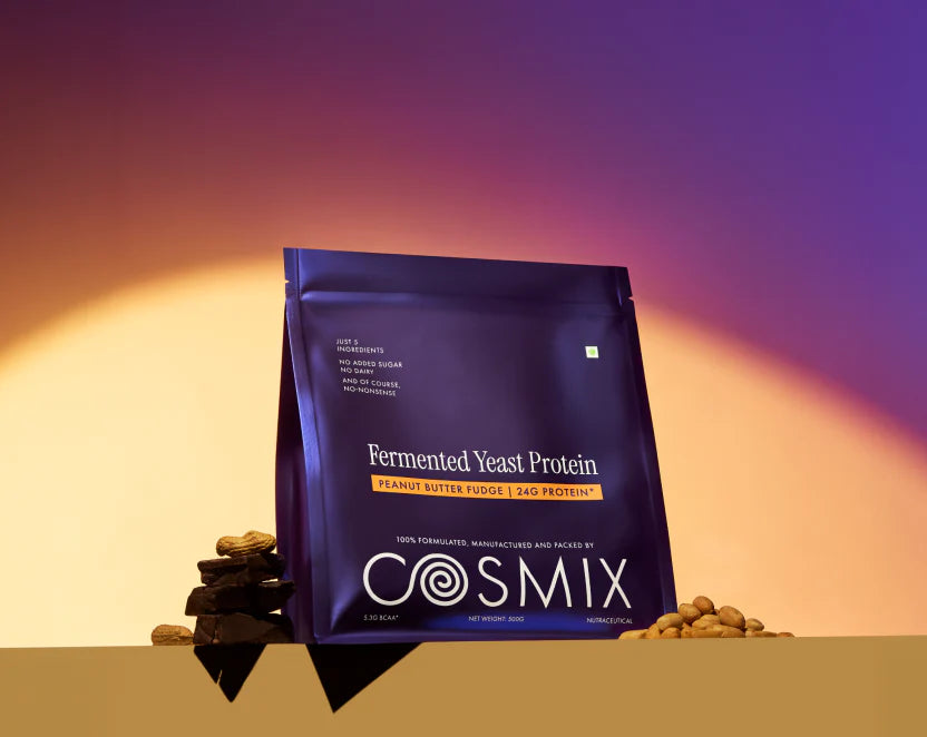 Protein Powder | Peanut Butter Protein Powder Fudge (24g Protein Per Serving) - Fermented Yeast Protein – No Nonsense – No Added Sugar, No Added Sugar & No Added Artificial Flavours – Cosmix – 500gm