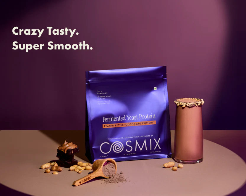 Protein Powder | Peanut Butter Protein Powder Fudge (24g Protein Per Serving) - Fermented Yeast Protein – No Nonsense – No Added Sugar, No Added Sugar &amp; No Added Artificial Flavours – Cosmix – 500gm