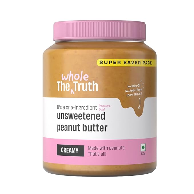 Peanut Butter | Unsweetened Peanut Butter (Creamy) - Natural - No Palm Oil &amp;amp; No Added Sugar - The Whole Truth - 925gm