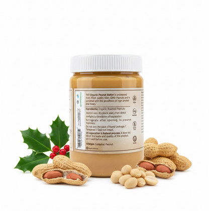 Peanut Butter | Creamy Peanut Butter  - Unsweetened, Unsalted - USDA Organic-Vegan - No Preservatives - The Holly Tree - 454 gm