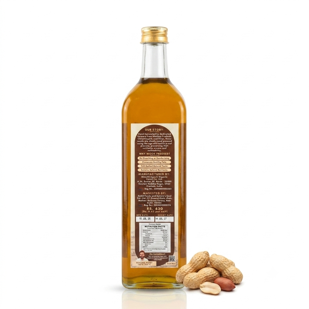 Groundnut Oil | Peanut Oil (Wood Pressed) - Extra Virgin Oil - Made With Organic Peanut -No Bleaching or Deodorizing, Preserves Healthy Fats-No Chemical Fertilizers or Synthetic Pesticide-Nature&