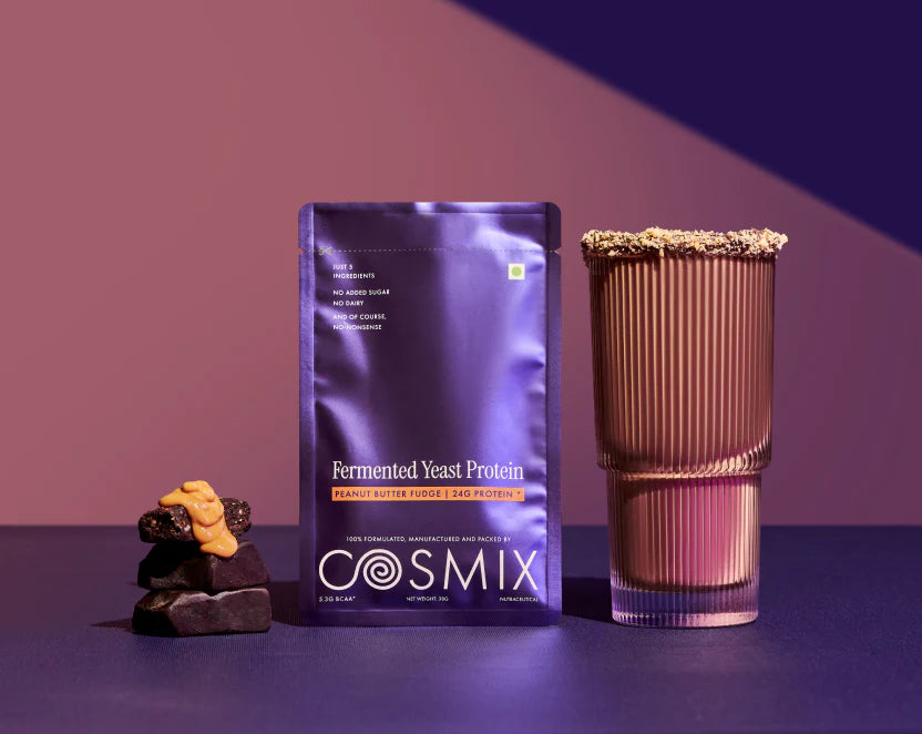 Protein Powder | Peanut Butter Fudge (24g Protein Per Serving) - Fermented Yeast Protein – No Nonsense – No Added Sugar, No Added Sugar &amp; No Added Artificial Flavours – Cosmix – 38gm