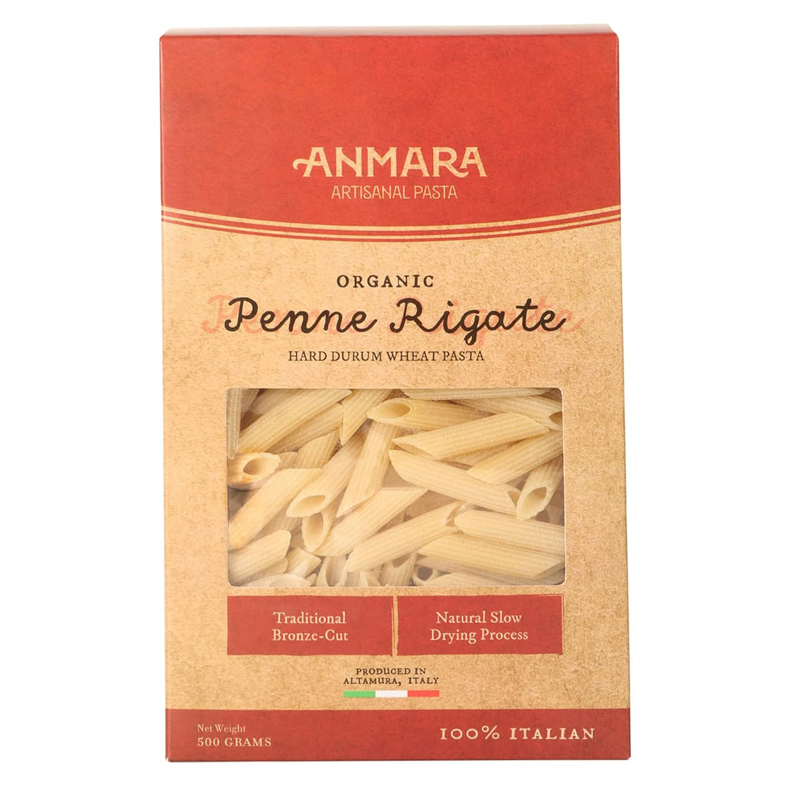 Pasta | Penne Rigate (Hard Durum Wheat Pasta) - 100% Italian - Anmara – 500gm