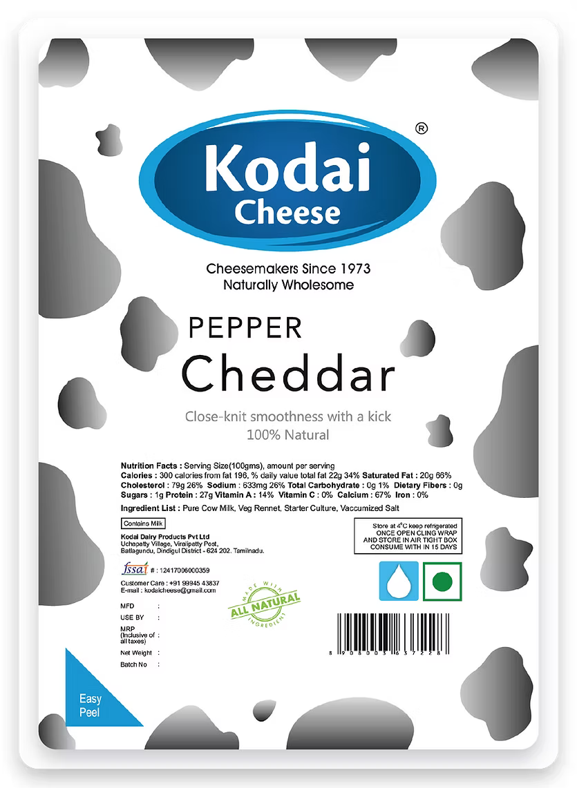 Cheddar Cheese | Pepper – Pasteurized - Kodai – 200gm