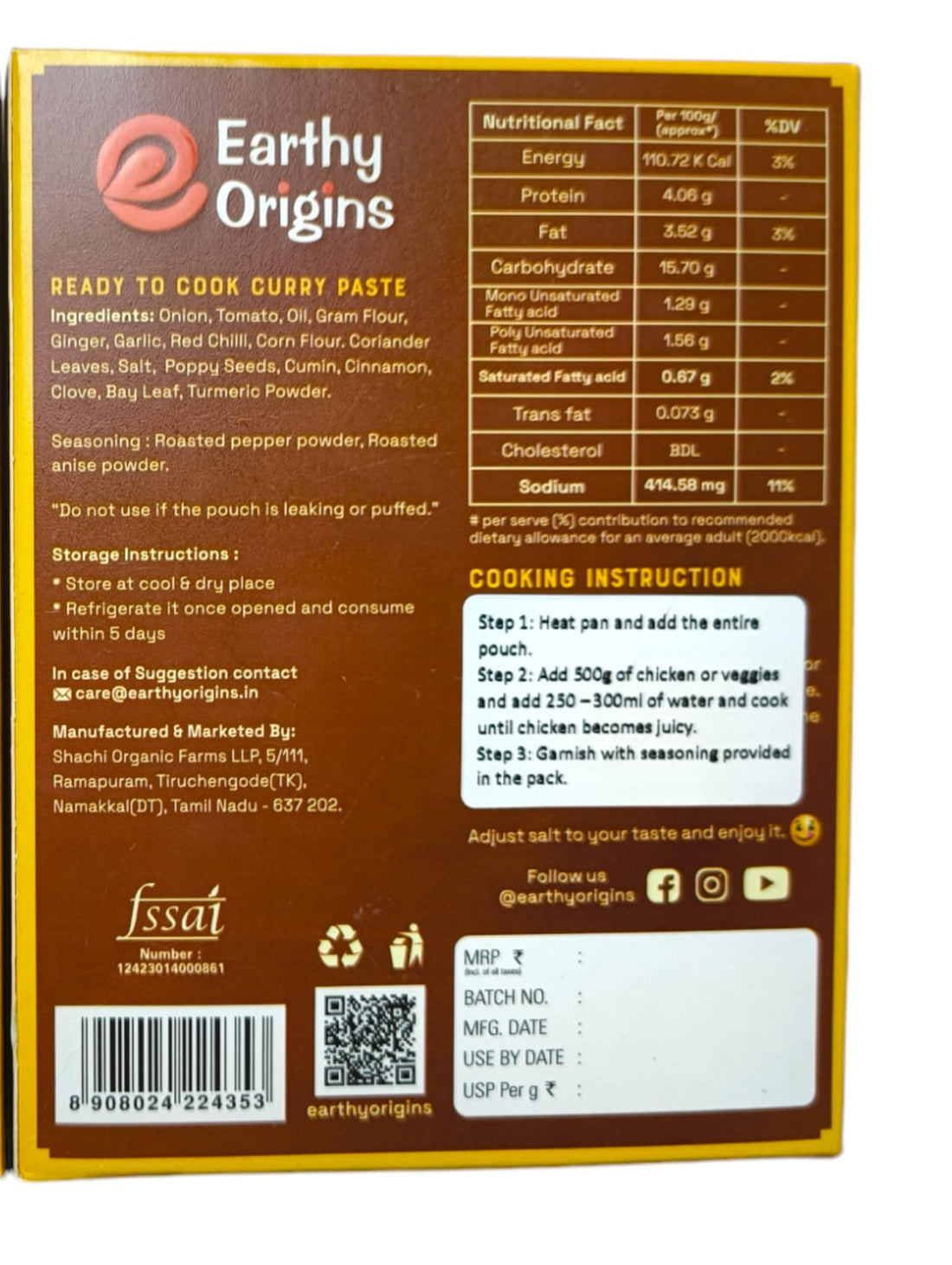 Cooking Paste | Pepper Chicken Curry – Pepper Punch – Ready To Cook – Experience The Luxury Of Authentic Flavors – No Additives &amp;amp; No Added Preservatives – Earthy Origins – (5-6 Serving) – 200gm