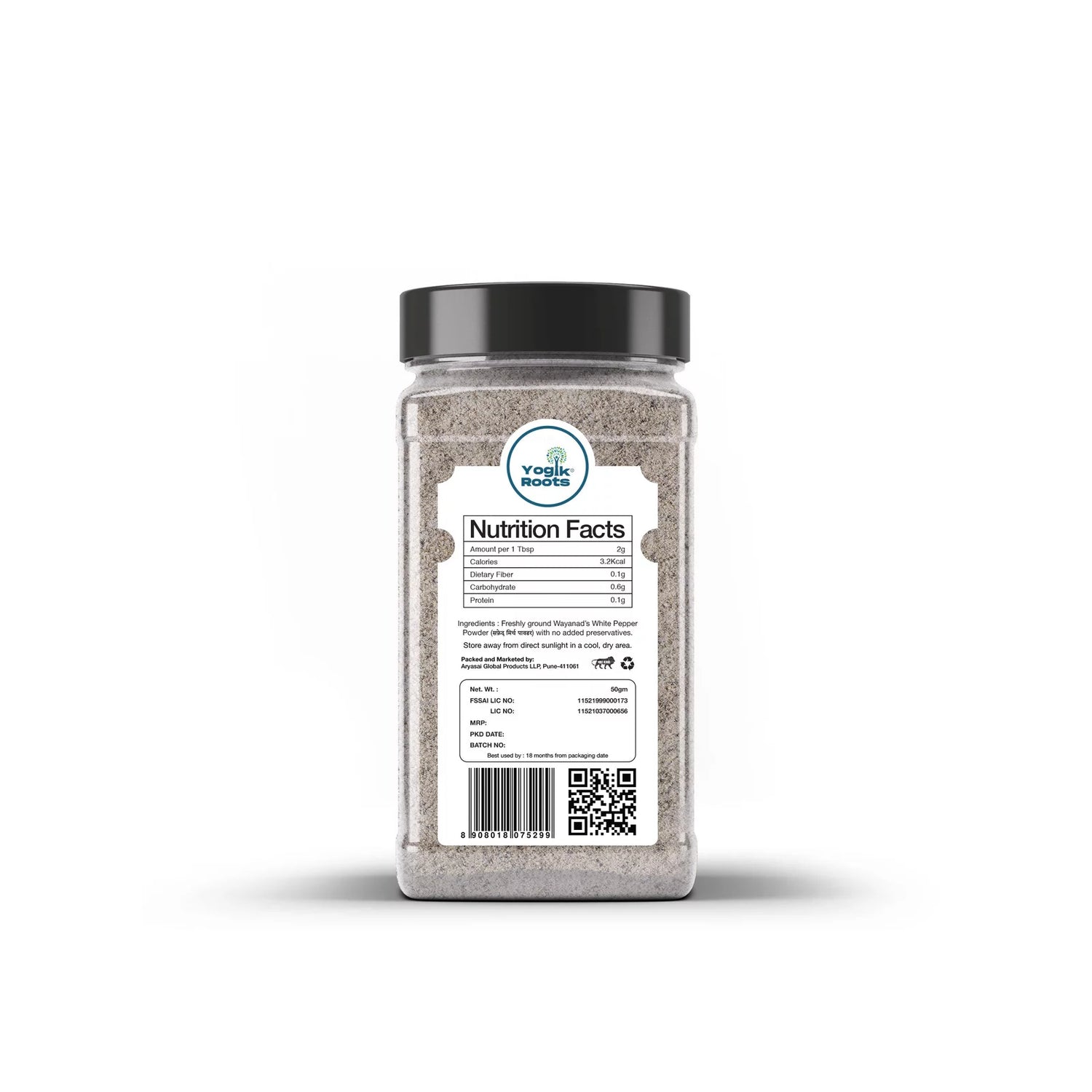 Pepper Powder | Wayanad’s (White) - Single Origin - Organically Grown - Improves Appetite - Gluten Free, No Added Preservatives &amp;amp; Non Gmo - Yogik Roots - 50gm