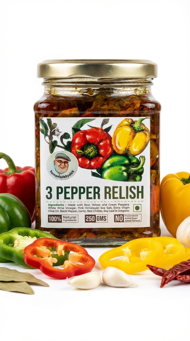 Relish | 3 Pepper Relish - 100% Natural - No Preservatives, Sugar &amp; No Added Flavors - Kikaboni - 250gm
