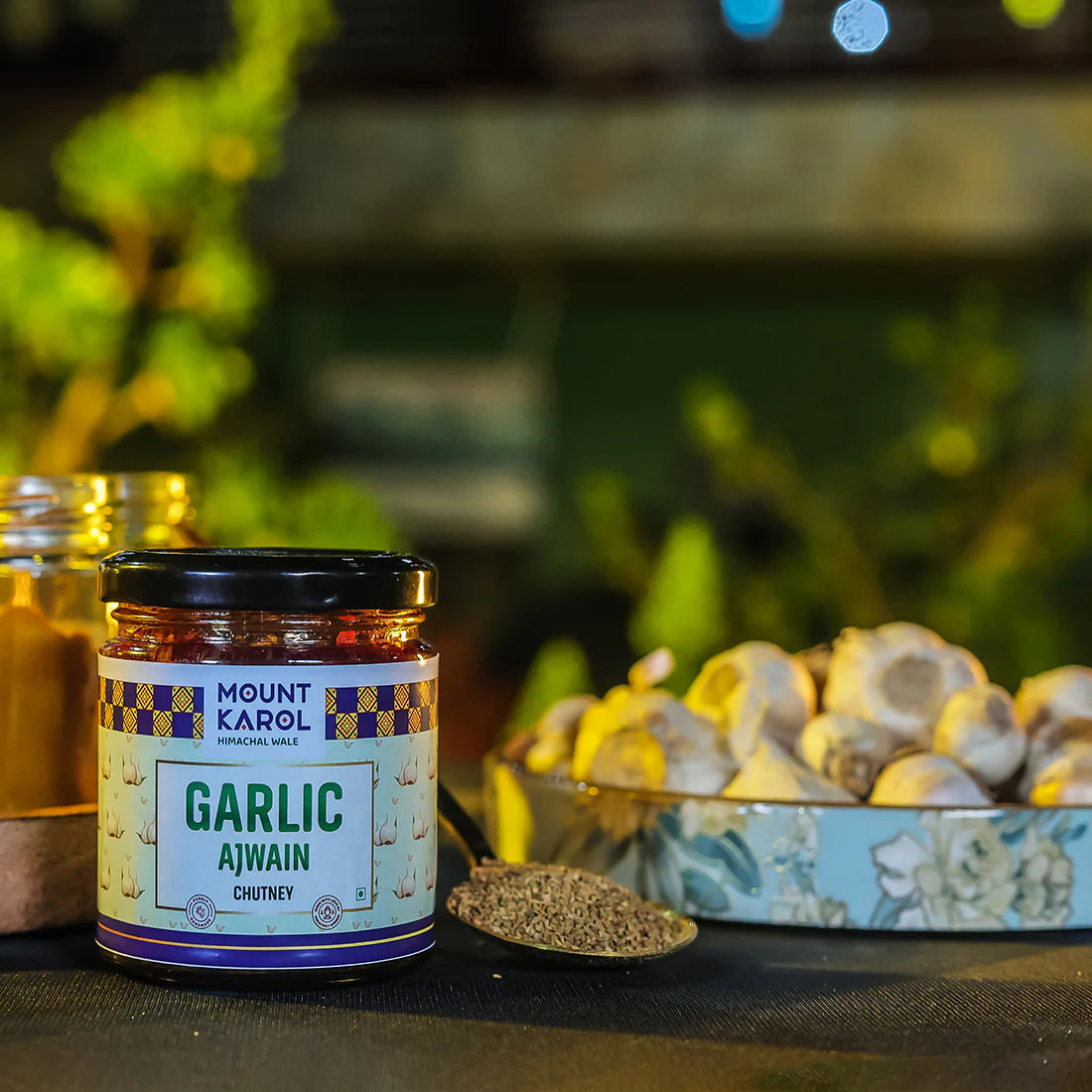Chutney | Garlic Ajwain Chutney - (Made With Cold Pressed Mustard Oil) - Pure Himalayan Flavor - No emulsifiers, Stabilisers, Nothing Artificial, No Flavour Enhancers, Colours &amp; No Artificial Preservatives - Mount Karol - 200gm