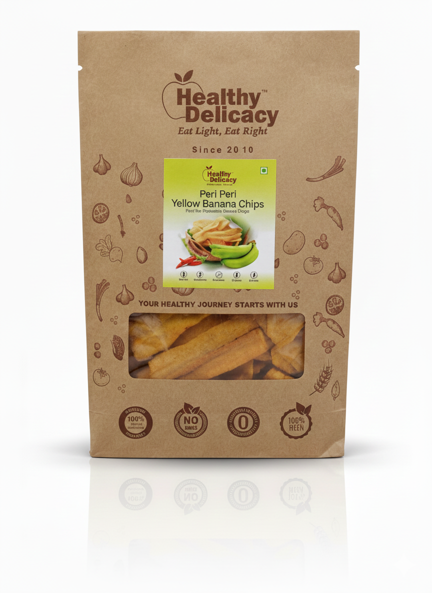 Banana Chips- Peri Peri Yellow Banana Chips- Gluten Free-No Preservative-No Trans Fat- High Energy -100%- Healthy Delicacy-210gm