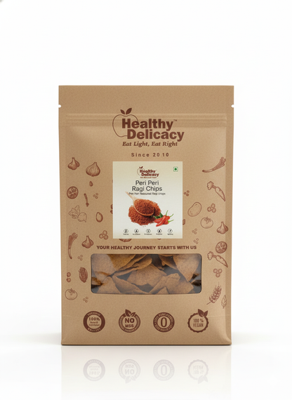 Ragi Chips - Peri Peri Ragi Chips -Gluten Free- Zero Cholesterol - No Trans Fat - No Preservative- High Energy -100%  Healthy Delicacy-210gm