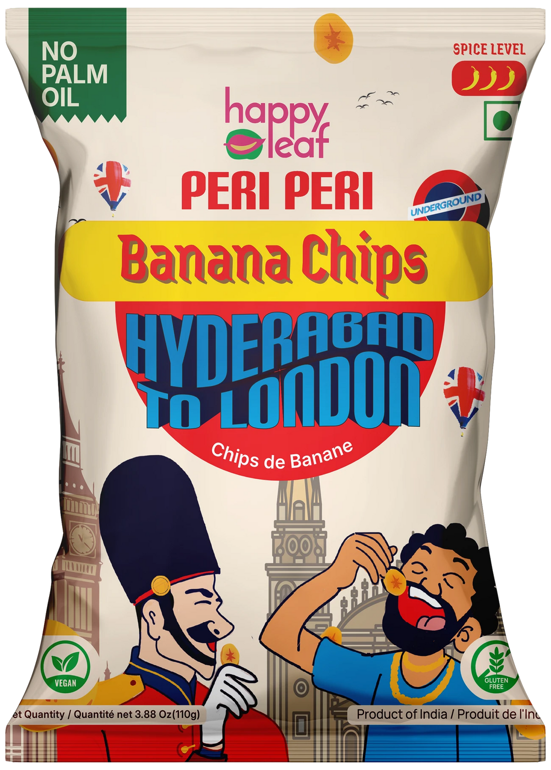 Chips | Peri Peri Banana Chips -Vegan, Gluten Free, USDA Organic – No Artificial Color &amp; No Artificial Preservatives – Happy Leaf – 110gm